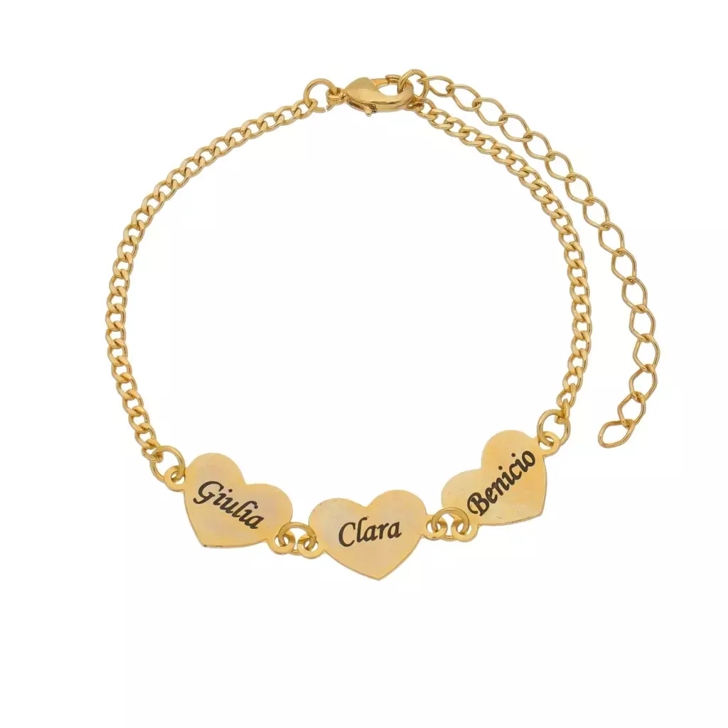 PULSEIRA COM ATÉ 3 CORAÇÕES COM NOME EM RESINA (nome ou letra)