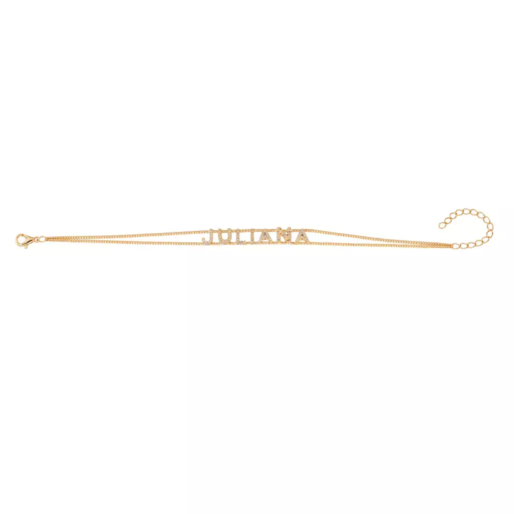 PULSEIRA VENEZIANA DUPLA COM MINI LETRAS CRAVEJADAS