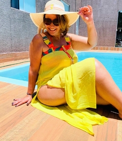 Vestido com fenda e mix de estampa - loja online