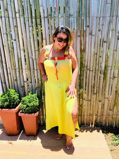 Vestido com fenda e mix de estampa - comprar online