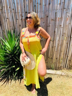 Vestido com fenda e mix de estampa - CrisVital