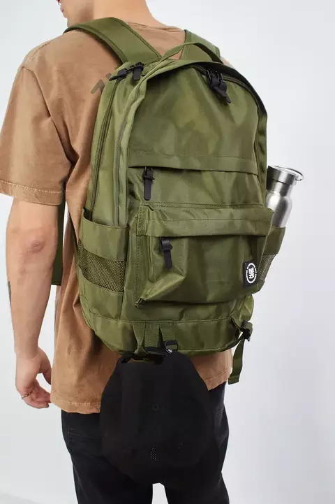 Mochila Verde Oliva Zimith de Jacquard con Etiqueta de Goma