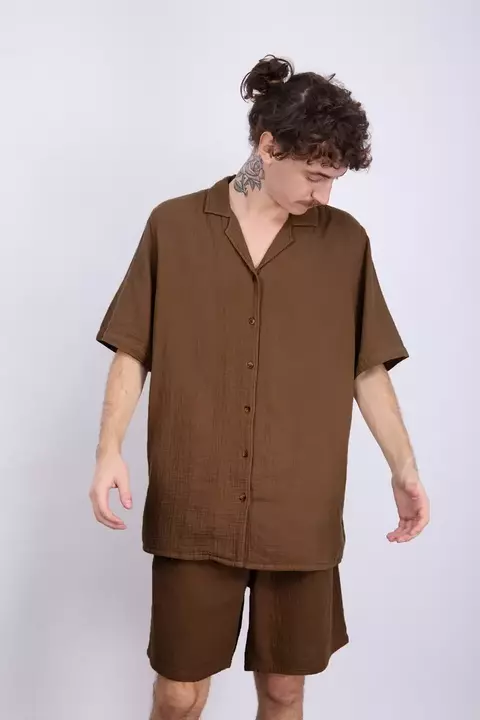 Camisa Kiras marron manga corta algodón texturado - comprar online