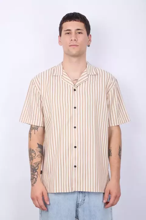 Camisa Manga Corta Rayada Beige - Zimith