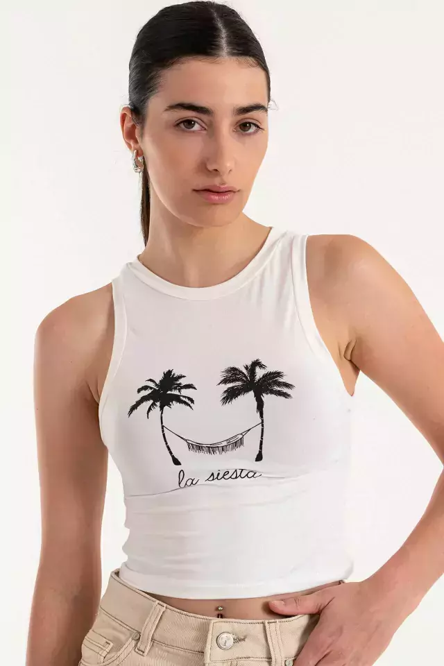 Musculosa blanco isostasia escote cerrado estampa siesta blanco