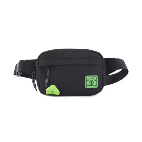 Riñonera Captain Fin Tyrell negro/lima en cordura; vista frontal con doble bolsillo y cierres reforzados – unisex.