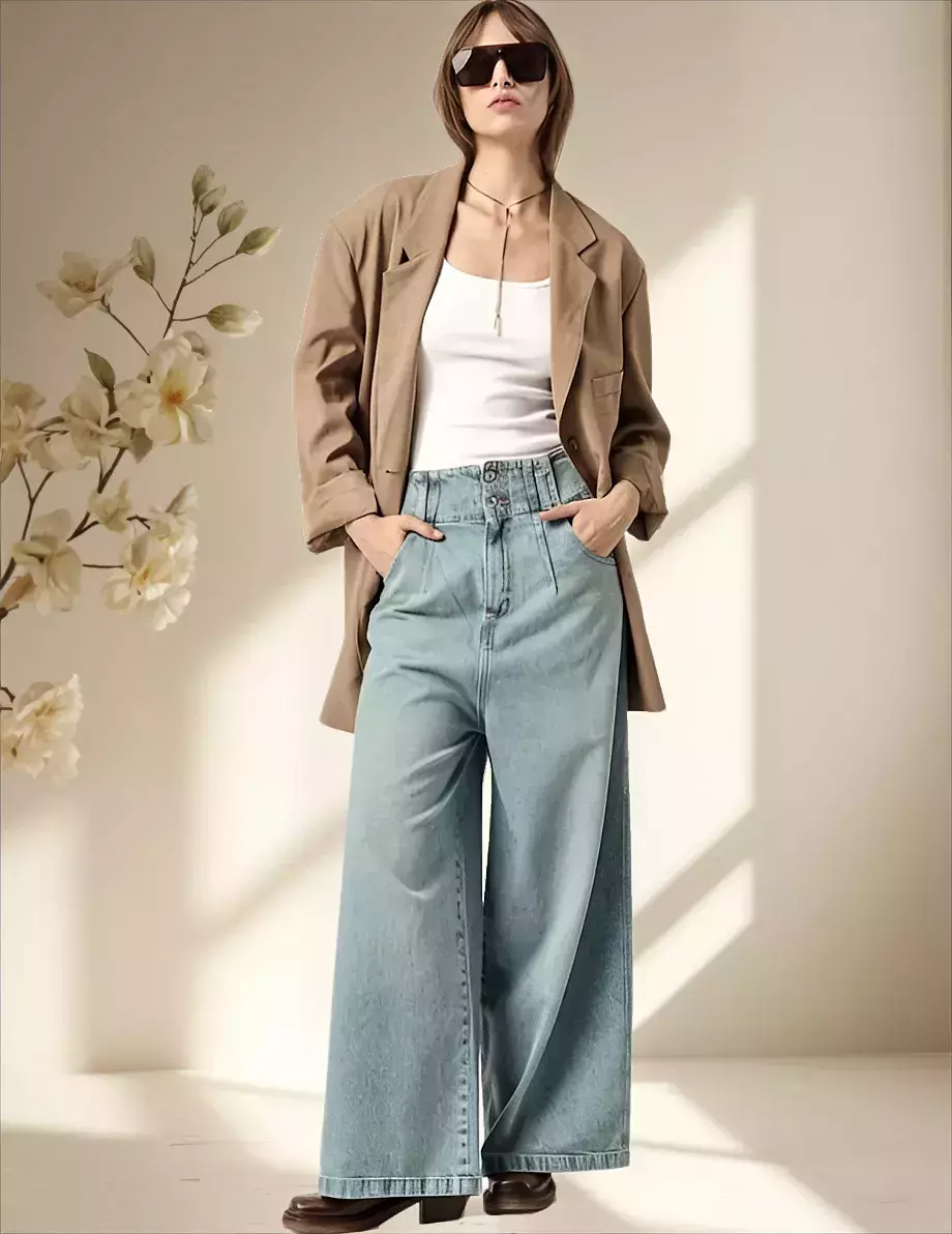 Jeans Stmarie Slim Wide Tiro Alto Estilo Baggy