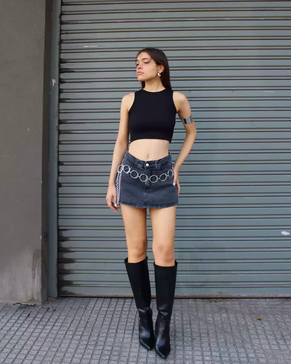 Mini Falda Short Denim Rigido Mujer