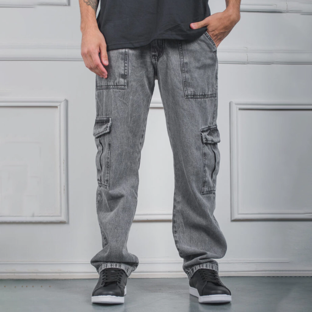 Jean Cargo Mom Negro Nevado