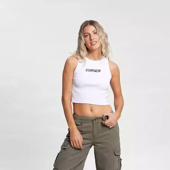 MUSCULOSA RUSTY CONTRAST RACER BLANCA