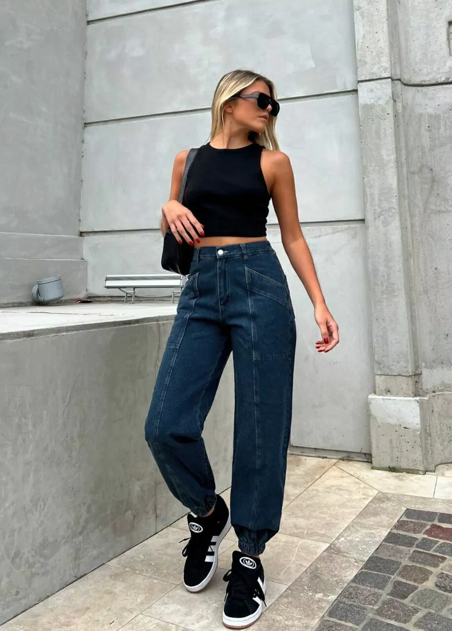 PANTALON MOM ELÁSTICO AZUL