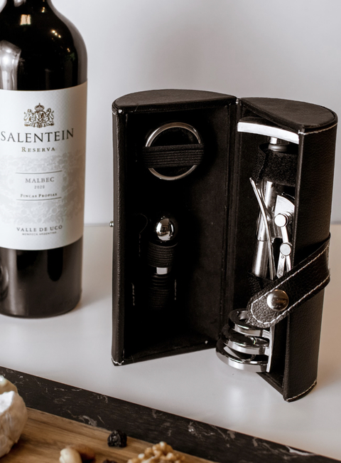 CAJA DE ACCESORIOS PAR VINO - Caja Cuero