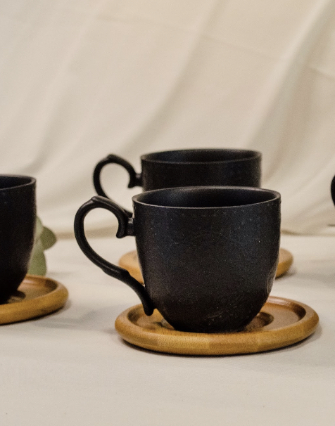 TAZAS DE CAFE PORCELANA NEGRA SET x 6