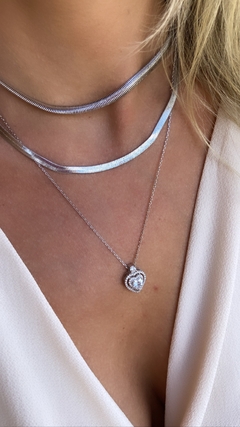 colar choker malha metal rodio branco