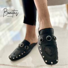 Zueco Coquette cuero negro art 479 - Bonitas zapatos