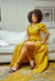 Vestido de festa capulana africana amarelo com detalhes pretos - comprar online