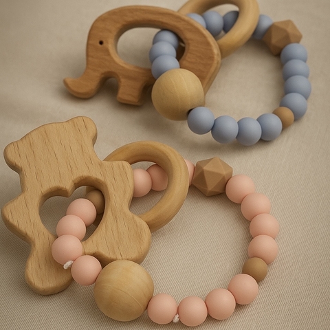 Mordillo de silicona y madera - comprar online