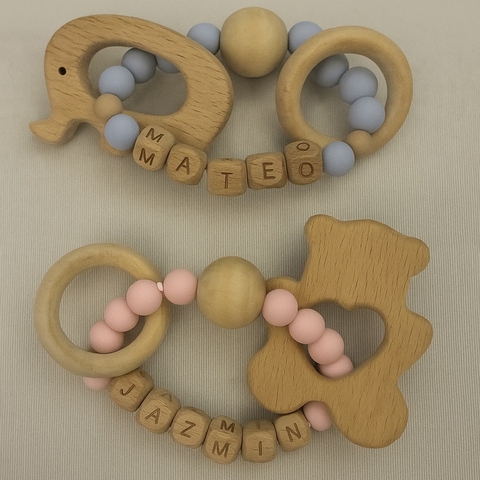 Mordillo de silicona y madera personalizado - comprar online