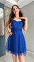 Vestido Curto de brilho drapeado na cintura