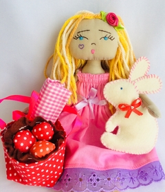 Boneca Artesanal Rosa Piquenique Encantado