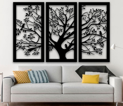 Cuadro Tríptico Árbol con Pajaritos