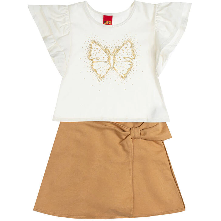 CONJUNTO BLUSA STRASS BORBOLETA E SHORT SAIA KYLY