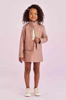 JAQUETA ROSA BLUSH COM BOTÃO DOURADO PETIT CHERIE