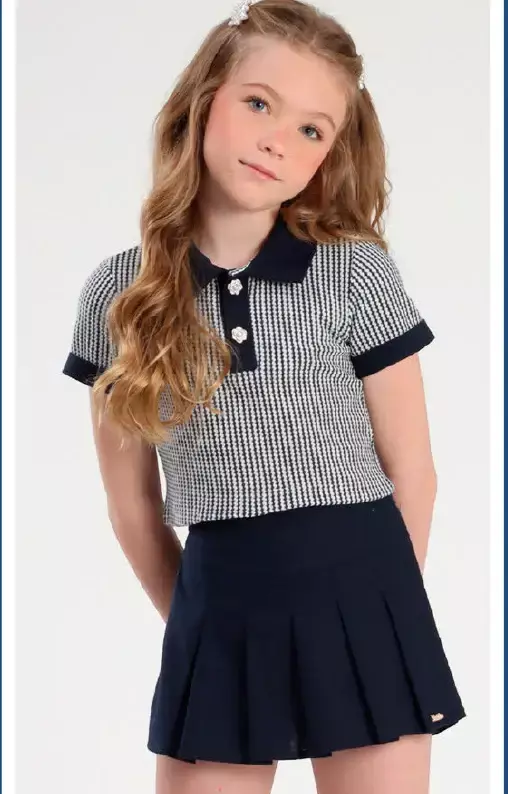 CONJUNTO BLUSA POLO NAVY E SHORT SAIA MARINHO LULUZINHA
