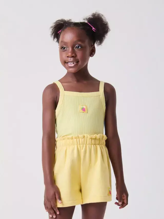 CONJUNTO AMARELO REGATA CANELADA E SHORT MOLETINHO BIMBI