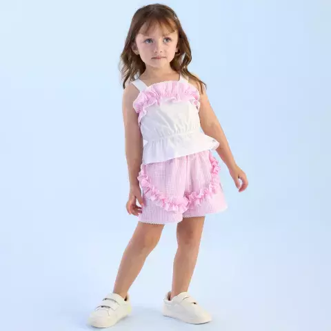 CONJUNTO BLUSA E SHORT XADREZ ROSA PETIT CHERIE