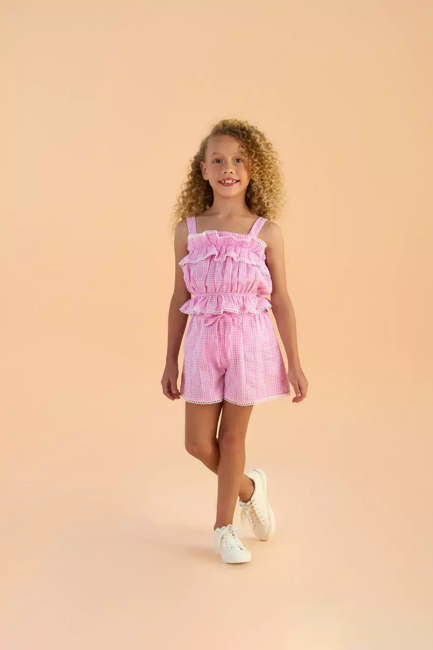 CONJUNTO BLUSA SHORT VICHY ROSA PETIT CHERIE