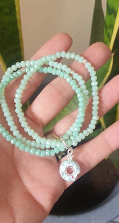 Trio pulsera cristal de roca con dije dona