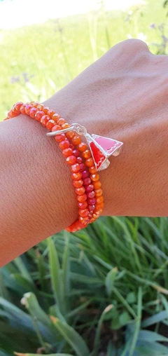 Trío de pulseras de cristal de roca con dije carpa/hoja monstera en internet
