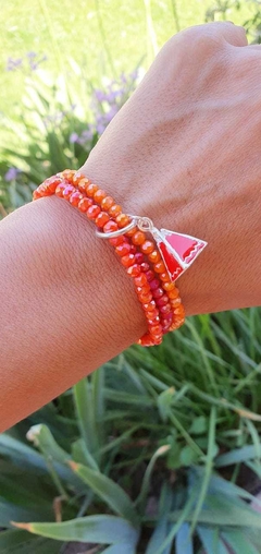 Trío de pulseras de cristal de roca con dije carpa/hoja monstera - Chicha accesorios de plata