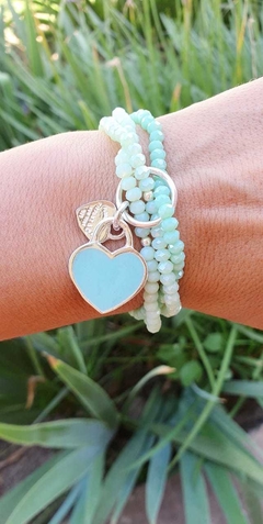 Trio pulsera cristal de roca con dije corazon doble - comprar online