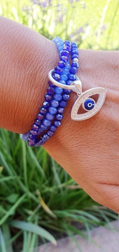 Trio pulsera cristal de roca con dije ojo turco - comprar online