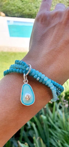 Trío de pulseras cristal de roca con dije palta - Chicha accesorios de plata