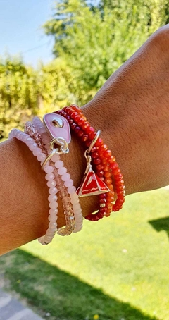 Trío de pulseras de cristal de roca con dije carpa/hoja monstera - tienda online