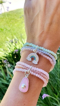 Trio pulsera cristal de roca con dije arcoiris - comprar online