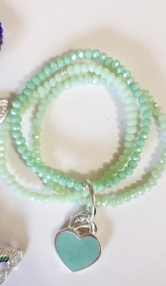 Trio pulsera cristal de roca con dije corazon doble - tienda online