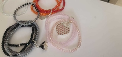 Trío de pulseras de cristal de roca con dije carpa/hoja monstera - comprar online