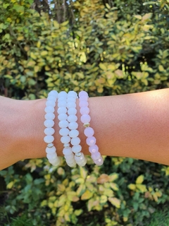 Pulsera cristal de roca rosa/blanco
