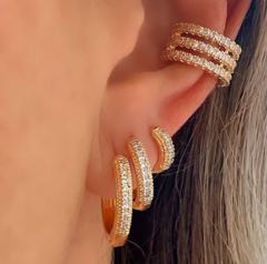 Trio Argola Cravejada Detalhada - comprar online