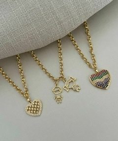 Colar Elo Potuguês Coração Cravejado - comprar online