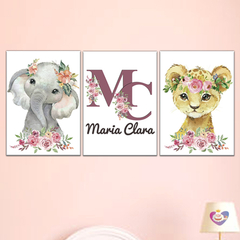 Kit 3 Placas Decorativas Safari Flores Personalizado com o Nome 21x30cm - comprar online