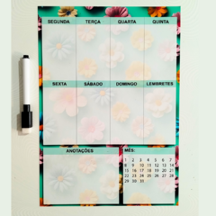 Lousa Planner Magnético Azul Flores 21x30cm na internet