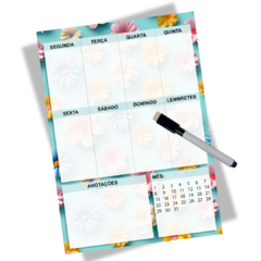 Lousa Planner Magnético Azul Flores 21x30cm - comprar online