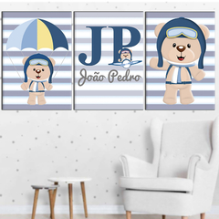 Kit 3 Placas Decorativas Urso Baloeiro Personalizado com o Nome 21x30cm - comprar online