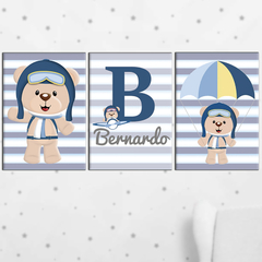 Kit 3 Placas Decorativas Urso Baloeiro Personalizado com o Nome 21x30cm