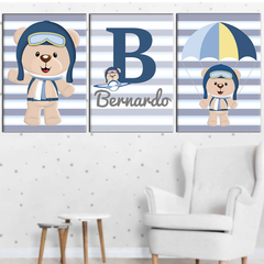 Kit 3 Placas Decorativas Urso Baloeiro Personalizado com o Nome 21x30cm na internet